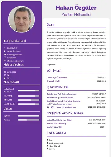 Yazılım Mühendisi Cv Örnekleri cv indir